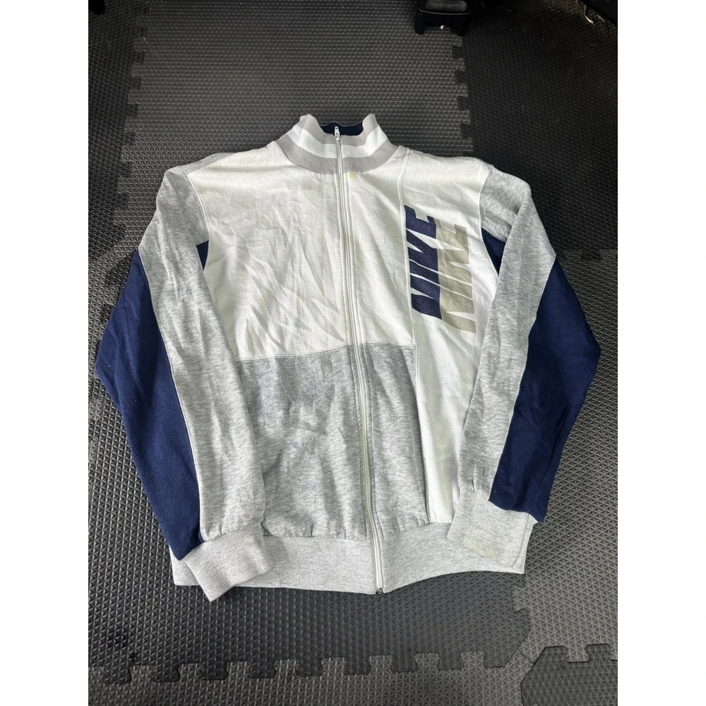 Vintage Nike Colorblock Full Zip Activewear Jacket Men's Large White Grey Navy